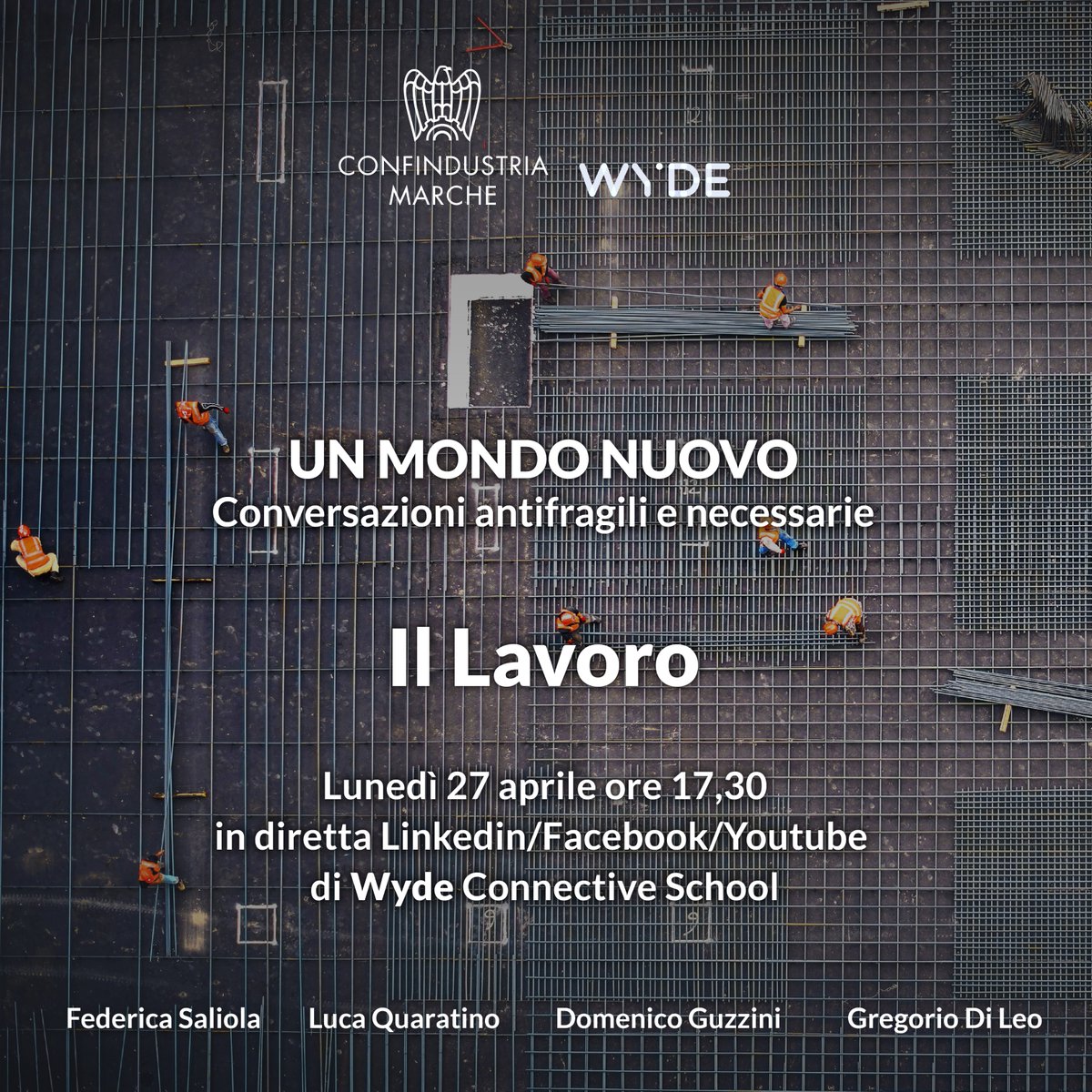 La prossima Conversazione Antifragile è anche Necessaria. 

Lunedì 27 aprile, alle 17.30 insieme a <a href="/LearningWyde/">Wyde School</a> parleremo di un tema molto importante, il #lavoro, con Luca Quaratino, Federica Saliola e Domenico Guzzini.

In diretta su LinkedIn, Facebook, YouTube di Wyde School.
