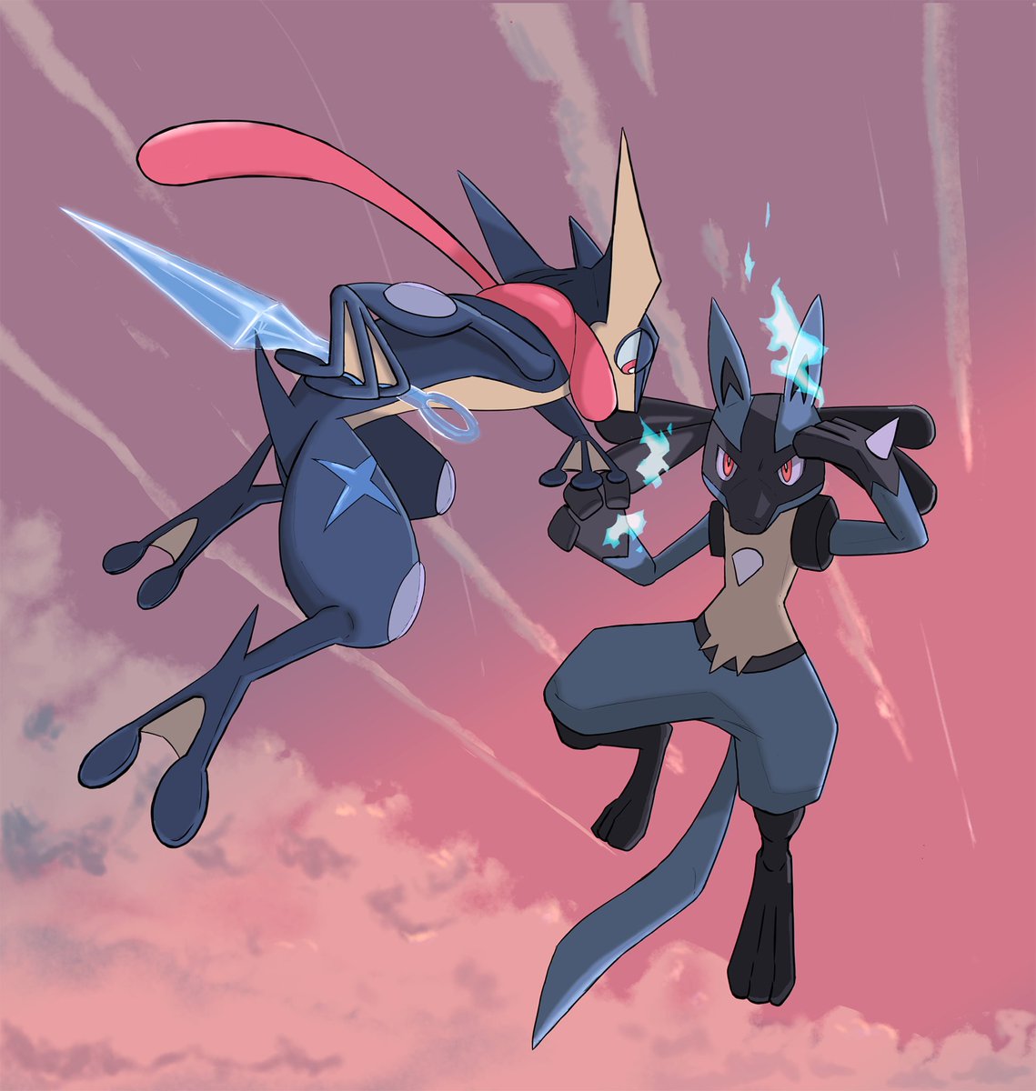 lucario pokemon (creature) cloud shuriken furry red eyes spikes tongue  illustration images