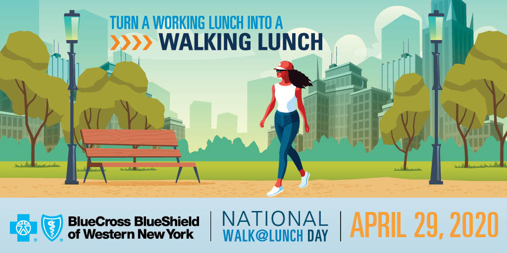 BCBSWNY's tweet photo. National Walk @ Lunch Day is Wednesday! While we must social distance, and can’t walk together with our colleagues, we encourage everyone who can get out and take a walk safely to enjoy a walking lunch! #NWLD

Remember to tag us in your photos! https://t.co/ulgxsZaCKA