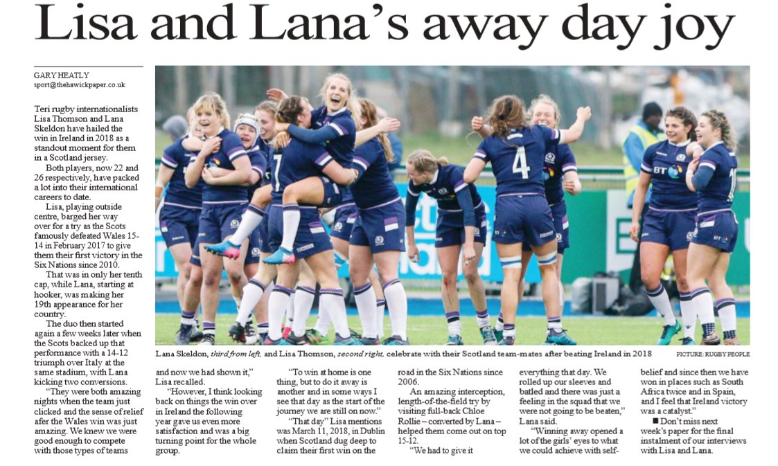 When I spoke with them in March, <a href="/lisathomson10/">Lisa Thomson</a> and <a href="/skeldonlana/">lana skeldon</a> agreed that the away win against Ireland in 2018 was a highlight for them in a <a href="/Scotlandteam/">Scottish Rugby</a> shirt - more in <a href="/TheHawickPaper/">The Hawick Paper</a> as they look back #sport #localnews #PeoplesPaper #Hawick