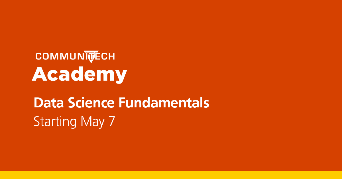 Communitech's tweet photo. Terms like “machine learning” don’t have to be scary. Join us virtually for Data Science Fundamentals starting May 7 for an introduction to #DataScience and learn what the lifecycle of an end-to-end data science project looks like https://t.co/rIbku5hP8O | #CommunitechAcademy https://t.co/Gia76LvXUl