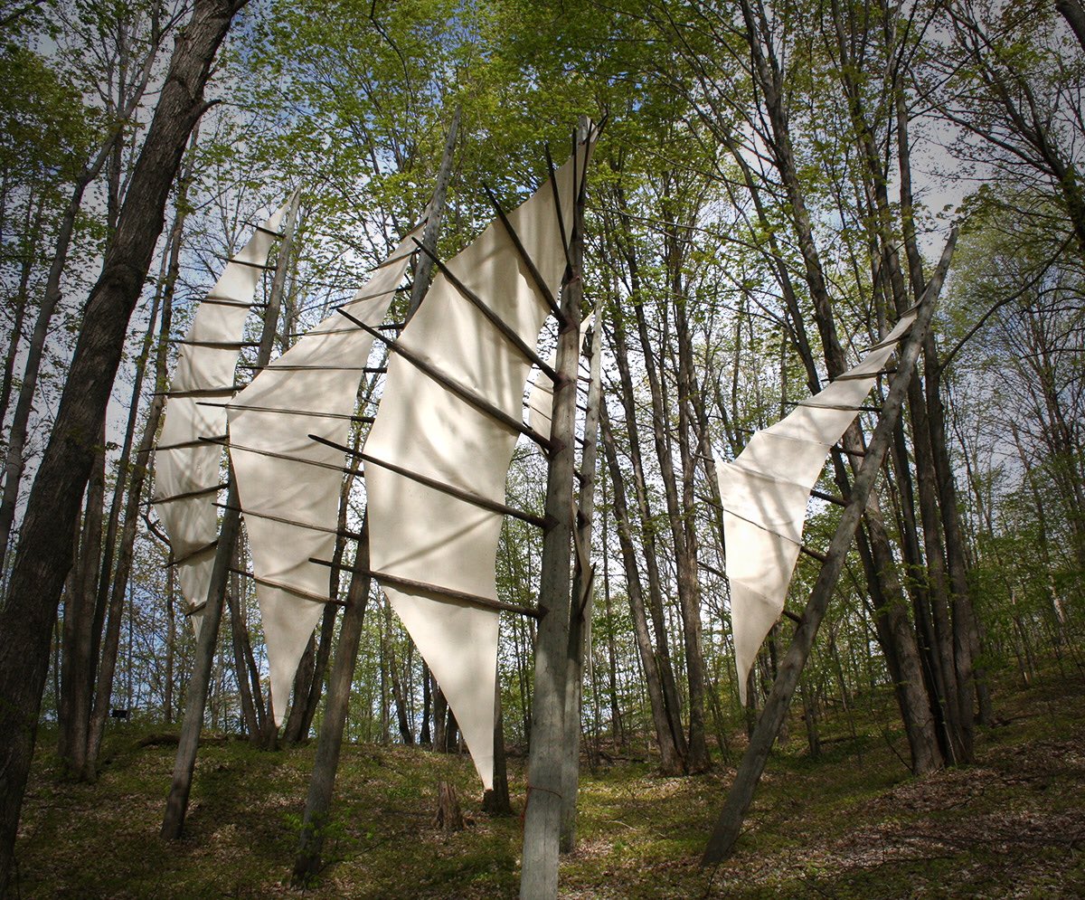 Michael McGillis creates site-scale installations that explore human interventions in the landscape, combining natural and industrial materials.
