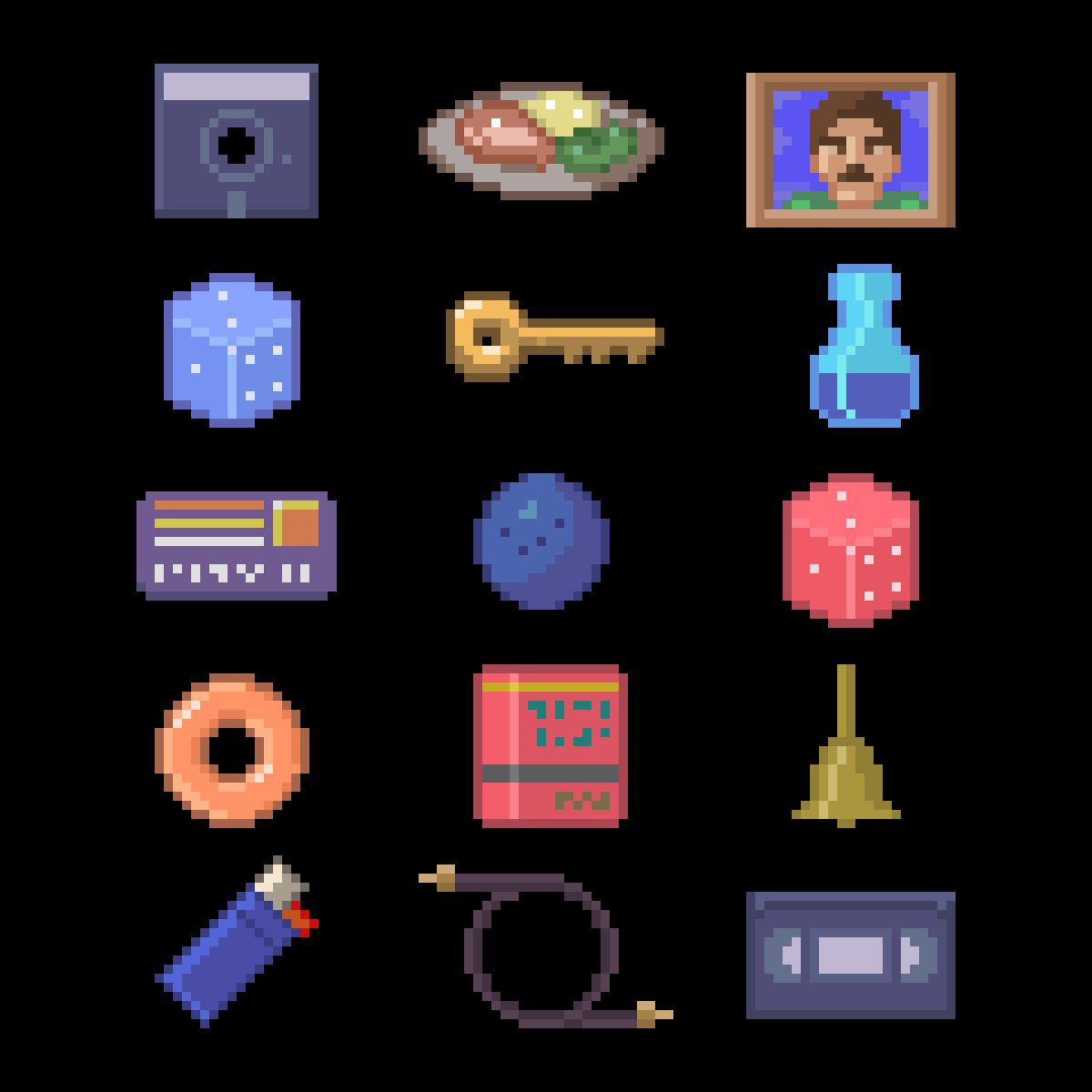 Hard_as_Cheese's tweet photo. I'm focusing on the game's inventory items now. You only have a 32x 20 window to define each one, and they have to look CRISP. These are just a few. #adventuregames #adventuregamer #adventuregame #indiedevhour #superinconveniencemart #pixel_dailies https://t.co/4Tff6fYd7p