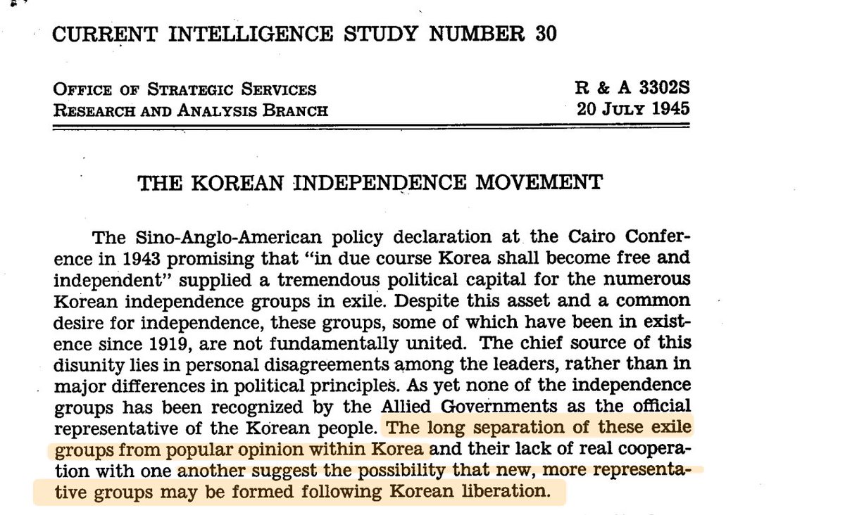 OSS document about the "Korean exile" groups in 1945.