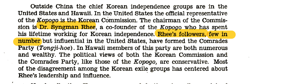 Again.. the OSS mentions Syngman Rhee's group having er... "few but influential" followers.