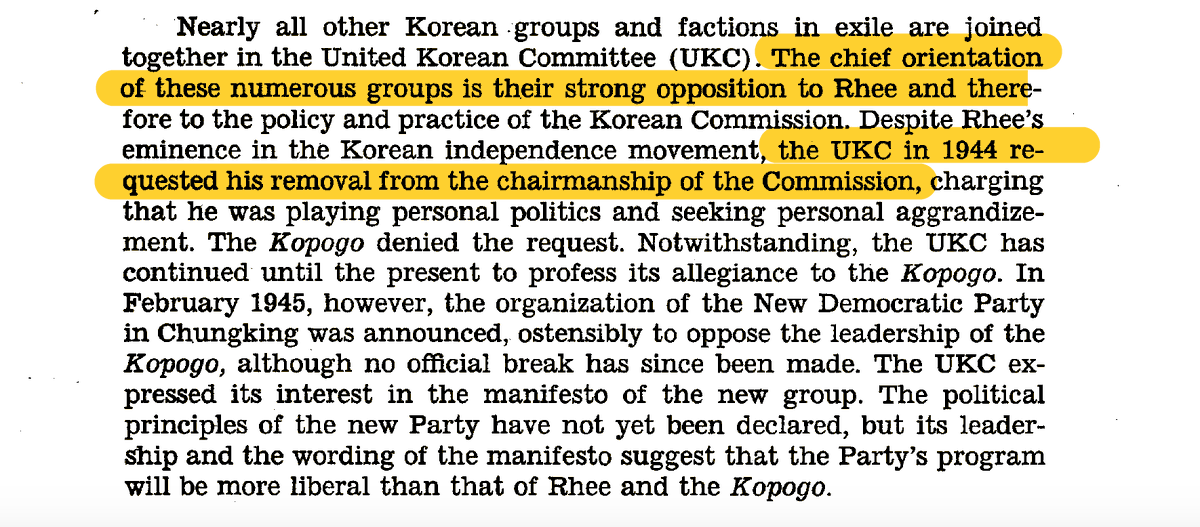 So all the exile groups were united in their disapproval of Syngman Rhee.