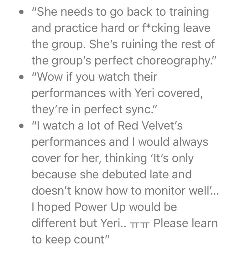 this time when netizens made a whole thread and gifs to show that yeri wasn’t in synchronization with the other members during some parts... they sure have a lot of time to waste and btw we could make this with anyone, it happens sometimes.