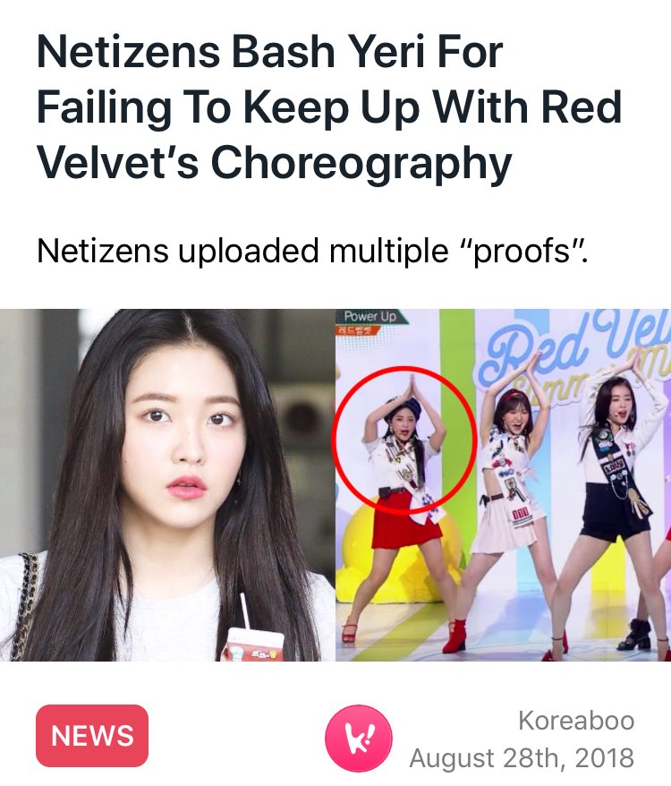 this time when netizens made a whole thread and gifs to show that yeri wasn’t in synchronization with the other members during some parts... they sure have a lot of time to waste and btw we could make this with anyone, it happens sometimes.