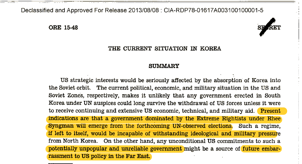 Another CIA internal memo about Rhee. "Unpopular" "unreliable"