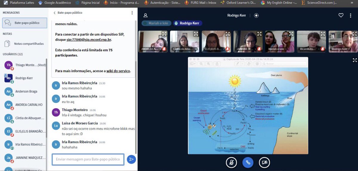 leocfurg's tweet photo. The #CarbonTeam from #LeocFurg stays with its meetings during the quarantine through 100% online intersections. 👨🏽💻👩🏻💻🧑🏼💻👩🏿💻📊📈📚🗓
#stayhome #fiqueemcasa
#biogeochemistry #CO2 #OceanAcidification #BrOANetwork #Oceanography #antarctica #marinescience #southernocean #furg #ceocean https://t.co/ZZjIFuYrIV
