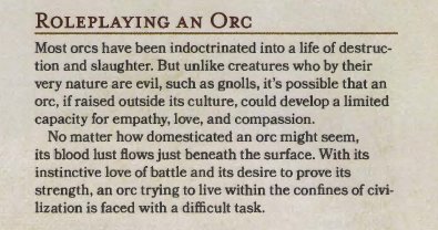 ErrantlyErin's tweet photo. CW: Racism

If you don't find this description of orcs extremely racist I literally cannot tell you what to do. My friend is getting dogpiled for this and it's wild because this looks blatant. https://t.co/cJP9DeiHLT