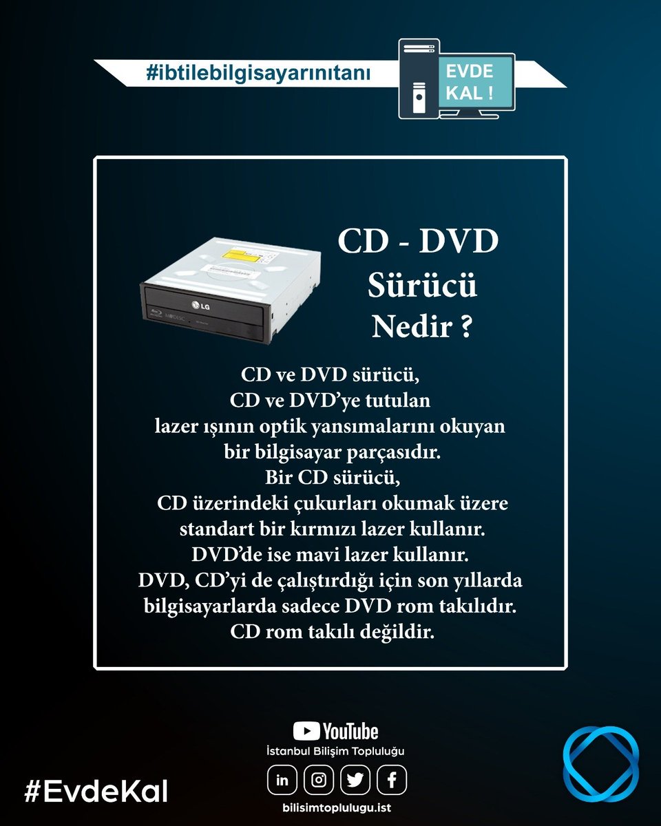 bilisimtopluluk's tweet photo. CD-DVD Sürücü Nedir ?
.
.
.
.
#driver #ibtilebilgisayarınıtanı #ibt #ComputerAndTechnology #software #computer https://t.co/ht7B0a6jmv