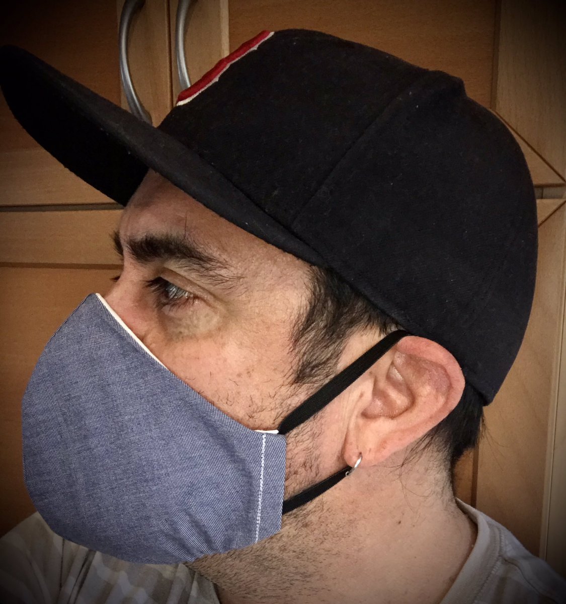 Hey <a href="/FrankandOak/">Frank And Oak</a> I made my first #facemask from your tutorial! (bit.ly/3eS3Ruy). Steps 3 and 5 were a little confusing but I eventually figured them out. Instead of a twist-tie, I used a paper clip that I bent into shape. #stayathome #newhobbies