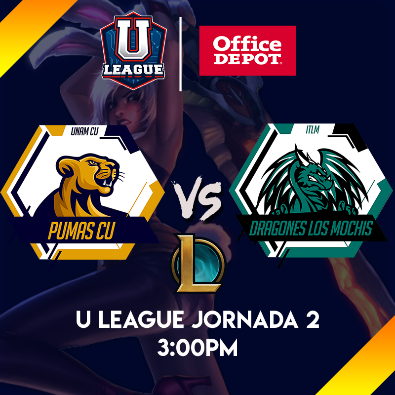 EsportsUNAM's tweet photo. ¡Nos vemos en la grieta, invocadores!
Hoy nos enfrentamos al #ITLM en punto de las 3:00pm. Ven a apoyar al equipo representante de Pumas CU en #LeagueOfLegends.
Sigue la transmisión a través de @ULeagueMX
#Esports #UNAM #LoL https://t.co/NquZlSHWyW