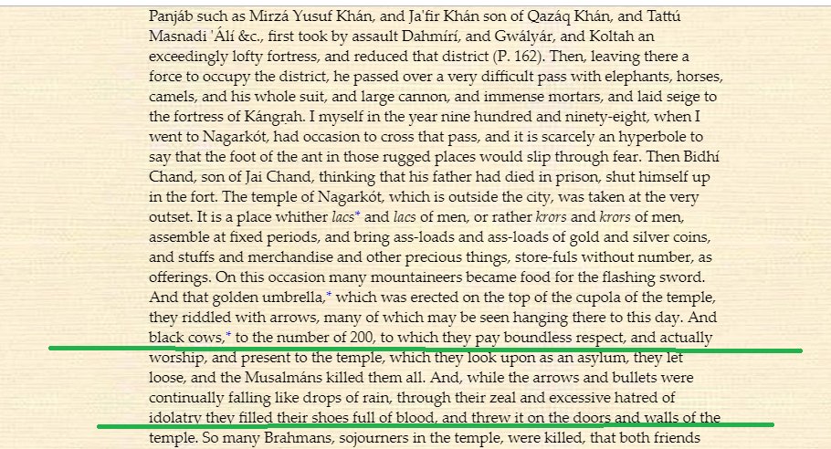 200 black cows belonged to Goddess Jwalamukhi.They were all slaughtered in cold blood inside the temple.Akbar's soldiers filled their shoes with blood and threw it on the door and walls of the temple.The Brahmin priests of the temple were all killεd by Akbar's soldiers