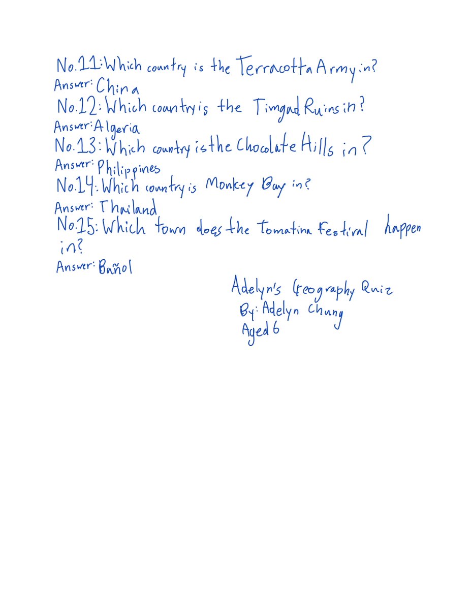 #PEwithJoe World quiz by Adelyn aged 6