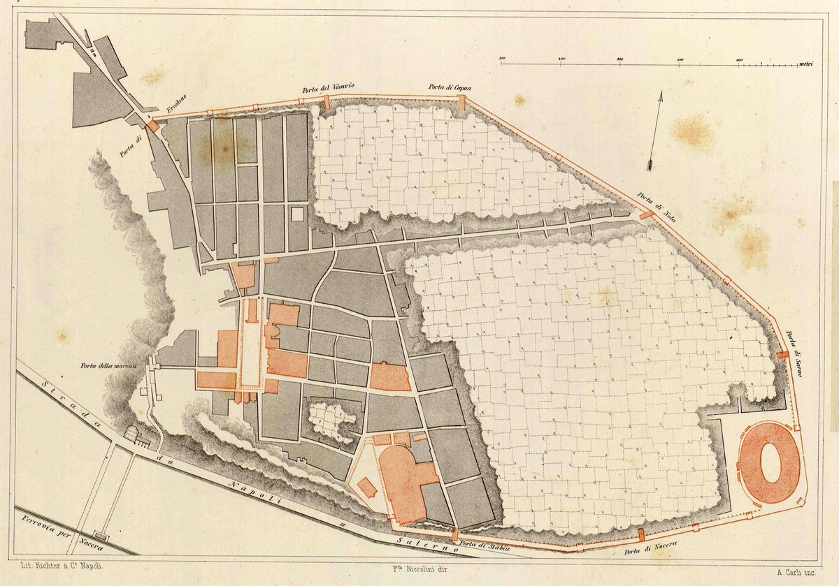 Excavations of houses continued and by late 19th/early 20th cent it became de riguer to expose the main streets and the adjacent façades of buildings.Niccolini 1890Spinazzola 1953 (excavated in 1910-20) #cartography for  @_MiBACT  #viaggioinitalia