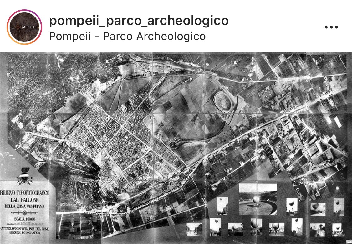 In 1910 this incredible aerial photograph of the entire site was taken from a balloon. Image 1: 1910 via  @pompeii_sites Image 2: 1910 author’s own (detail) #cartography for  @_MiBACT  #viaggioinitalia