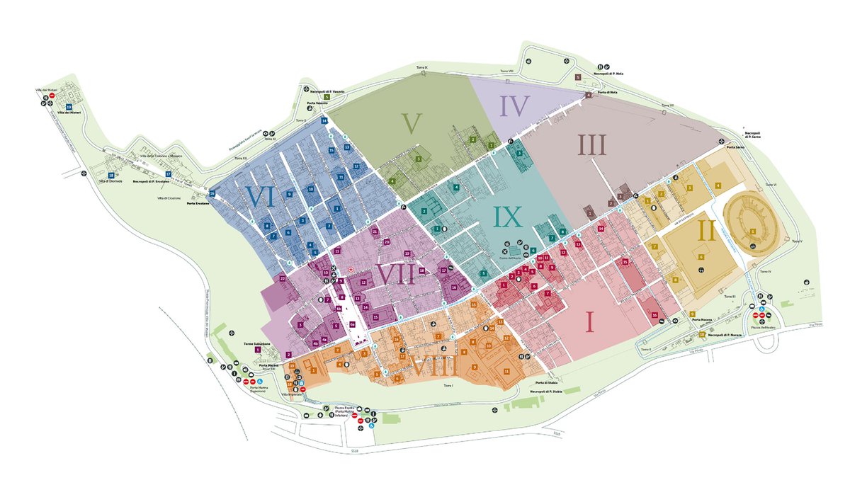 Most recently, the familiar plan of Pompeii has been altered slightly by the excavations in Region V in the north of the city and in the south of the city outside the Stabian Gate. @pompeii_sites overall plan 2019 Region V 2019  #cartography for  @_MiBACT  #viaggioinitalia