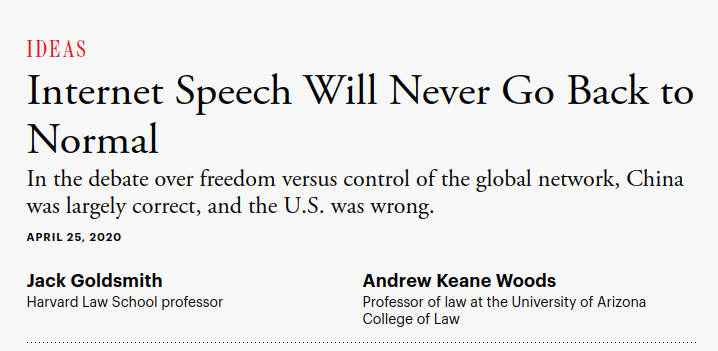 Internet Speech Will Never Go Back to Normal
In the debate over freedom versus control of the global network, China was largely correct, and the U.S. was wrong.