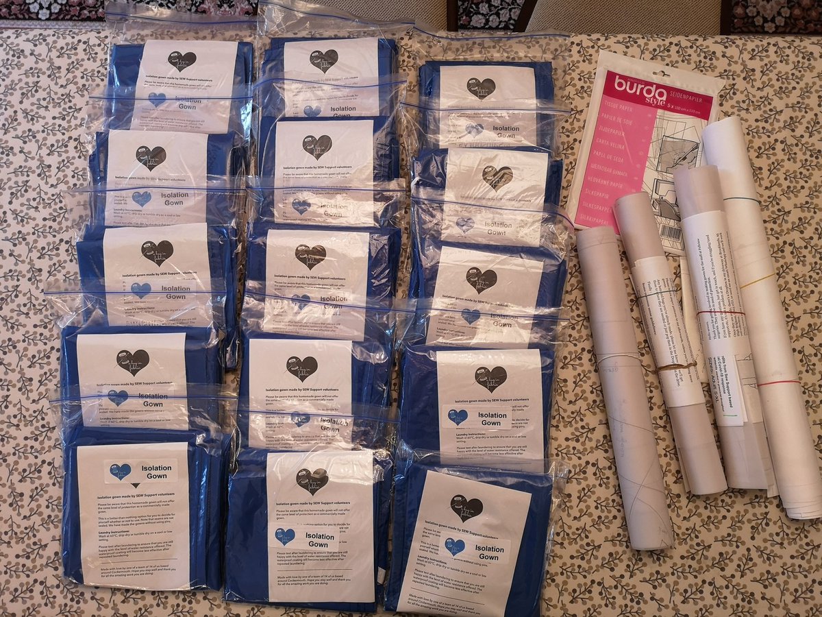 astitchintimecc's tweet photo. The first 15 handmade isolation gowns from one of the SEW Support teams (led by my Mum) in West Cumbria. More info on these here: https://t.co/gV4331MCIh #NHSheroes #PPEshortage #COVID19 https://t.co/tJsTZTOTUT