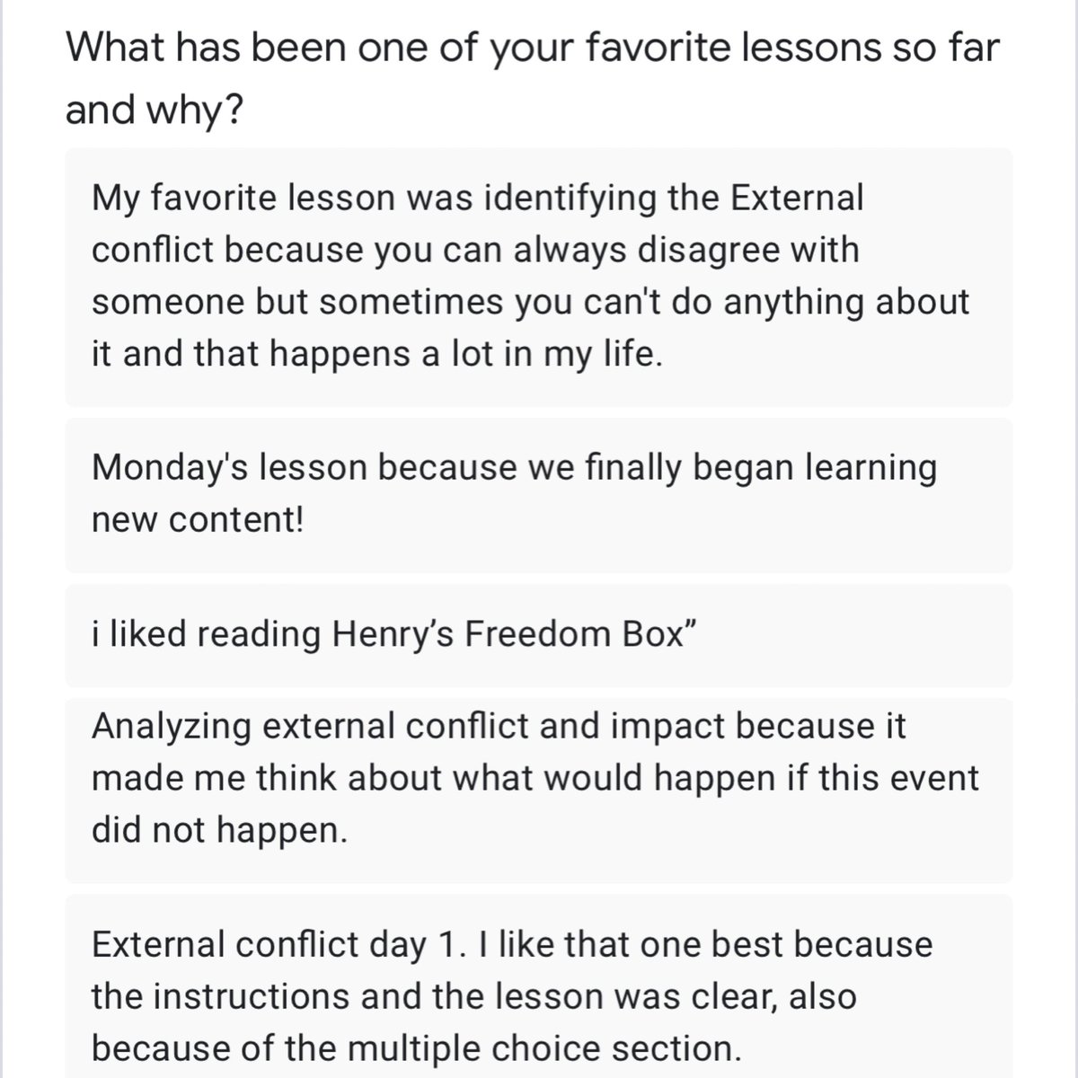 NicoleBevenour's tweet photo. Love reading through the student responses on our @GlasgowMS Distance Learning Feedback Form for English 6. We miss our students so much. #OneTeamOneGoal https://t.co/g89G1hxaeg
