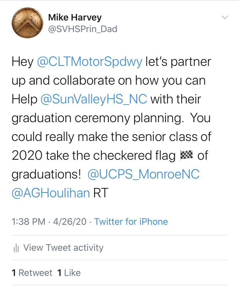 .<a href="/NateWimberly/">Nate Wimberly WBTV</a> .<a href="/langstonwertzjr/">Langston Wertz Jr.</a> .<a href="/UCNCFootball/">Tim Winters</a> .<a href="/ClayTravis/">Clay Travis</a> .<a href="/espn/">ESPN</a> .<a href="/bobbylabonte/">bobbylabonte</a> .<a href="/LukeKuechly/">Luke Kuechly</a> <a href="/ThomasDavisSDTM/">Thomas Davis</a> <a href="/CMC_22/">Christian McCaffrey</a> <a href="/gregolsen88/">Greg Olsen</a> <a href="/mattrhule/">m</a> Help the class of 2020 take the checkered flag 🏁! RT