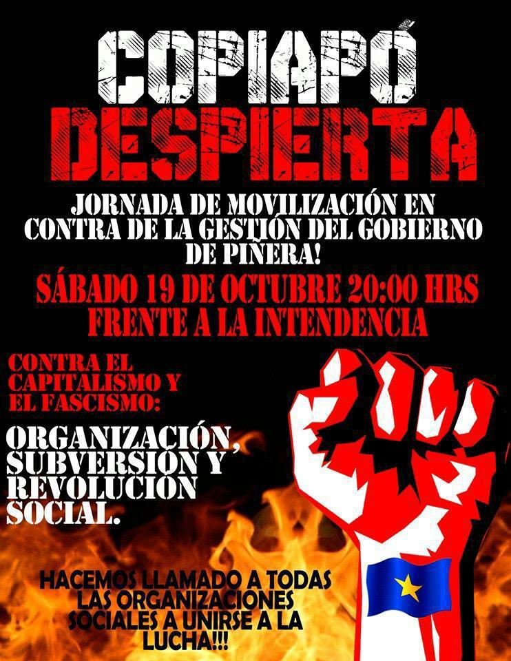 as_outsider's tweet image. este fue el flyer que me llego al despertar el dia sábado. habíamos tenido una tocata la noche anterior. ya desarmando, nos cuentan que en santiago habían declarado estado de emergencia, que estaba la caga. pensé que tardaríamos mas en reaccionar, pero la respuesta fue rabiosa...