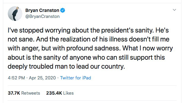 ThreadOne of the defining features of leftist actors like  @BryanCranston is ingratitude.He knows that supporters of  @realDonaldTrump made him the star he is today, but he shows nothing but contempt for us.