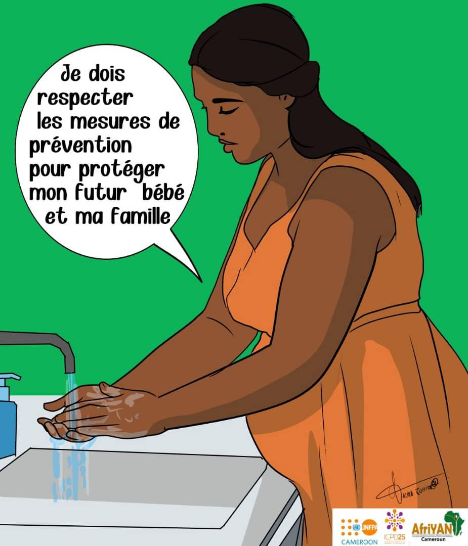 UNFPACameroon's tweet photo. #COVID19 &amp; #SantéMaternelle: Les femmes enceintes constituent une tranche vulnérable en temps de pandémie. Pour prévenir le risque de contamination au #COVID19, elles aussi doivent respecter  toutes les mesures barrières édictées par le gouvernement et #OMS.
#14JoursSauventTaVie https://t.co/nwLybLGXJU