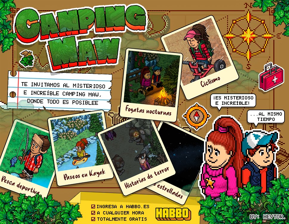 HabboHeytor's tweet photo. Te invitamos a pasar un verano increíble pero misterioso al mismo tiempo en el #CampingMaw de https://t.co/IqTtYM3Bvt.
¡Corre la voz! hay in sinfín de actividades.

¿Y ustedes @ESHabbo @DjWinix  y @acidodeldiablo  ya están preparados?

Usuario: Heytor. (no olvides el punto final) https://t.co/5s2tjJi4Xd