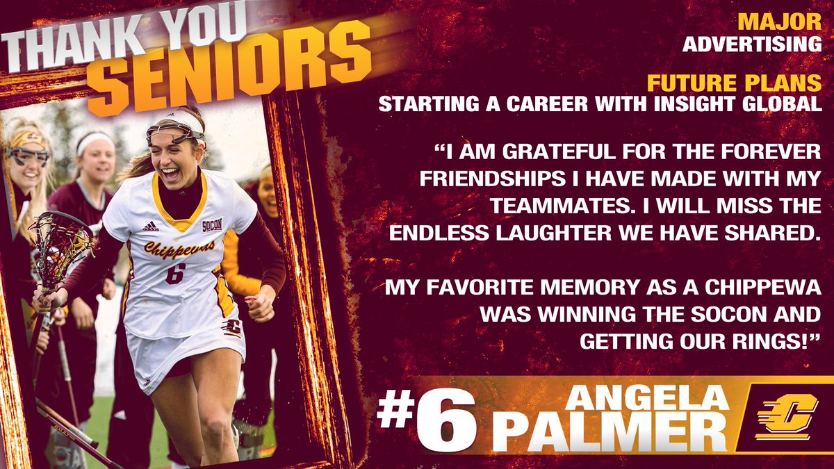CMU_Lacrosse's tweet photo. We will miss our seniors so much‼️ Thank you for everything you have given to this program and CMU.

Angela would have been escorted on Senior Day by her parents, Colleen and Paul Palmer. 

#FireUpChips🔥⬆️🥍 #FireUpForever https://t.co/PsoctUxBYv