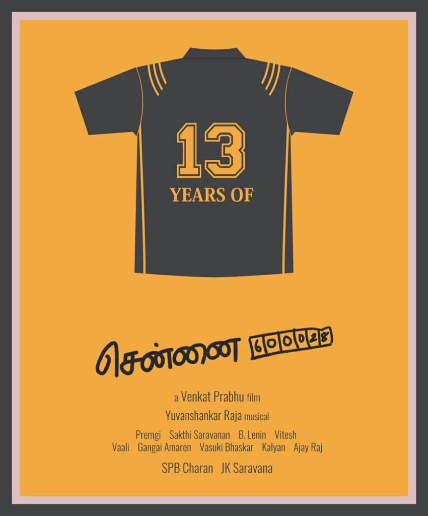 Wow 13 years!!! #chennai28 thanks to one and all for the love for the movie and for us!! Owe u @charanproducer na!! 🤗