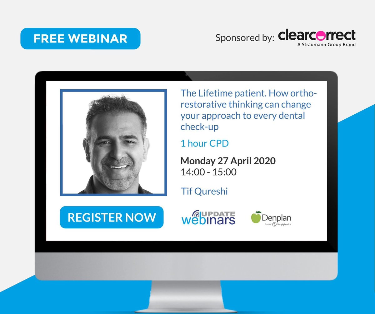TOMORROW: A <a href="/DentalUpdateUK/">Dental Update</a> Webinar w/ Dr <a href="/tifqureshi/">tifqureshi</a> of <a href="/IASOrthodontics/">IAS Academy</a>.
<a href="/ClearCorrect/">ClearCorrect</a> <a href="/Denplan/">Denplan</a> 
Register for free here: view6.workcast.net/register?cpak=…