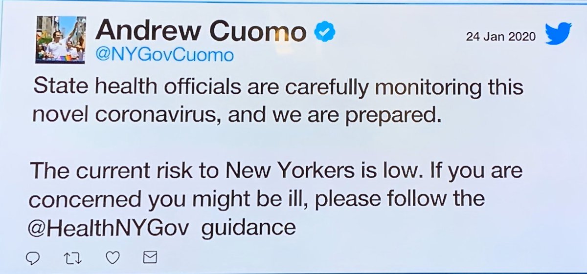 jerseycornelia's tweet photo. @NYGovCuomo #cuomofail #weareprepared #risktoNewYorkersislow https://t.co/sIkT13LUqJ