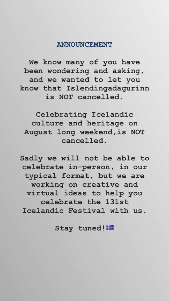Icelandicfest's tweet photo. Islendingadagurinn is NOT cancelled 😊🇮🇸  - - - stay tuned. https://t.co/U4tixrl28j