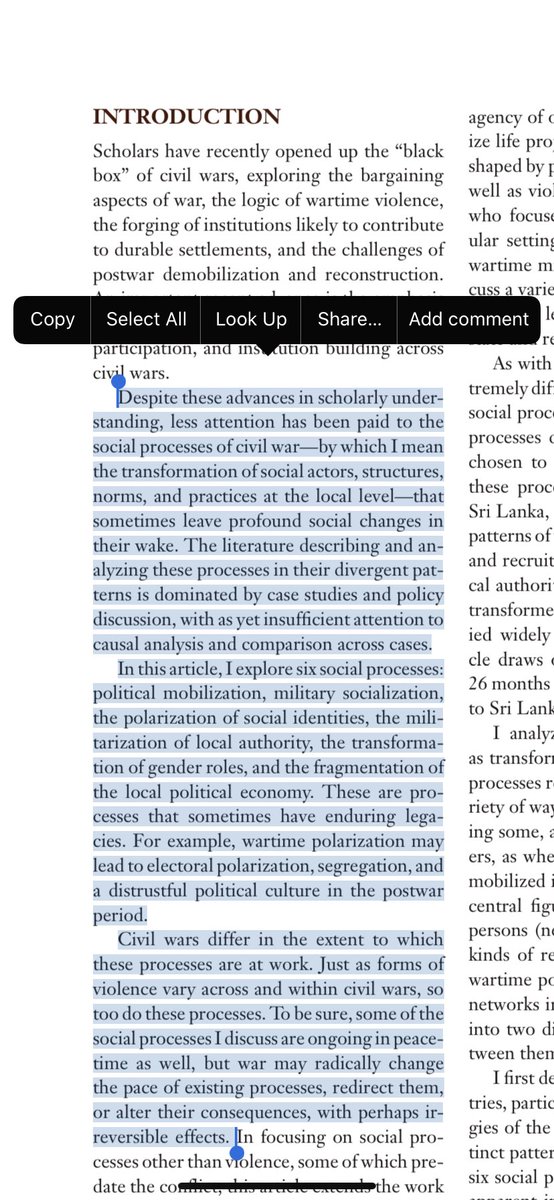 Elizabeth Wood’s 2008 paper “The Social Processes of Civil War: The Wartime Transformation of Social Networks” traces 6 processes altered by conflict.  @SIPRIorg’s analysis neatly pivots away from the violence of the war itself to society transborder society! Read both!