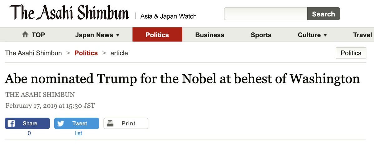 Trump lobbied the Japanese government to nominate him for a Nobel