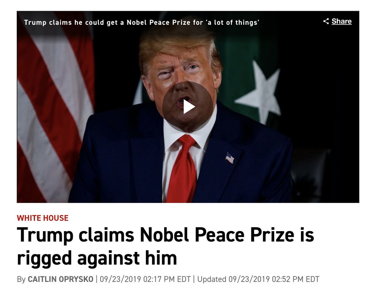 Trump has repeatedly complained that the Nobel prize has been unfairly denied him