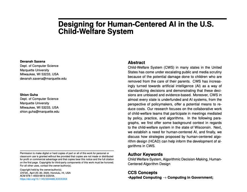 michellercarney's tweet photo. #fairAIchi20 @MarquetteU researchers presenting their work on: "Designing for Human-Centered AI in the U.S.
Child-Welfare System"

Read it here:
https://t.co/eBfsrjmROo https://t.co/iM9ZYh2lAv