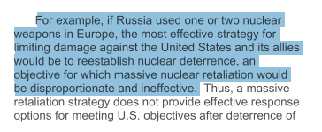 Does the use of a single 100-kiloton W76-1 warhead constitute “massive retaliation” in this scenario?