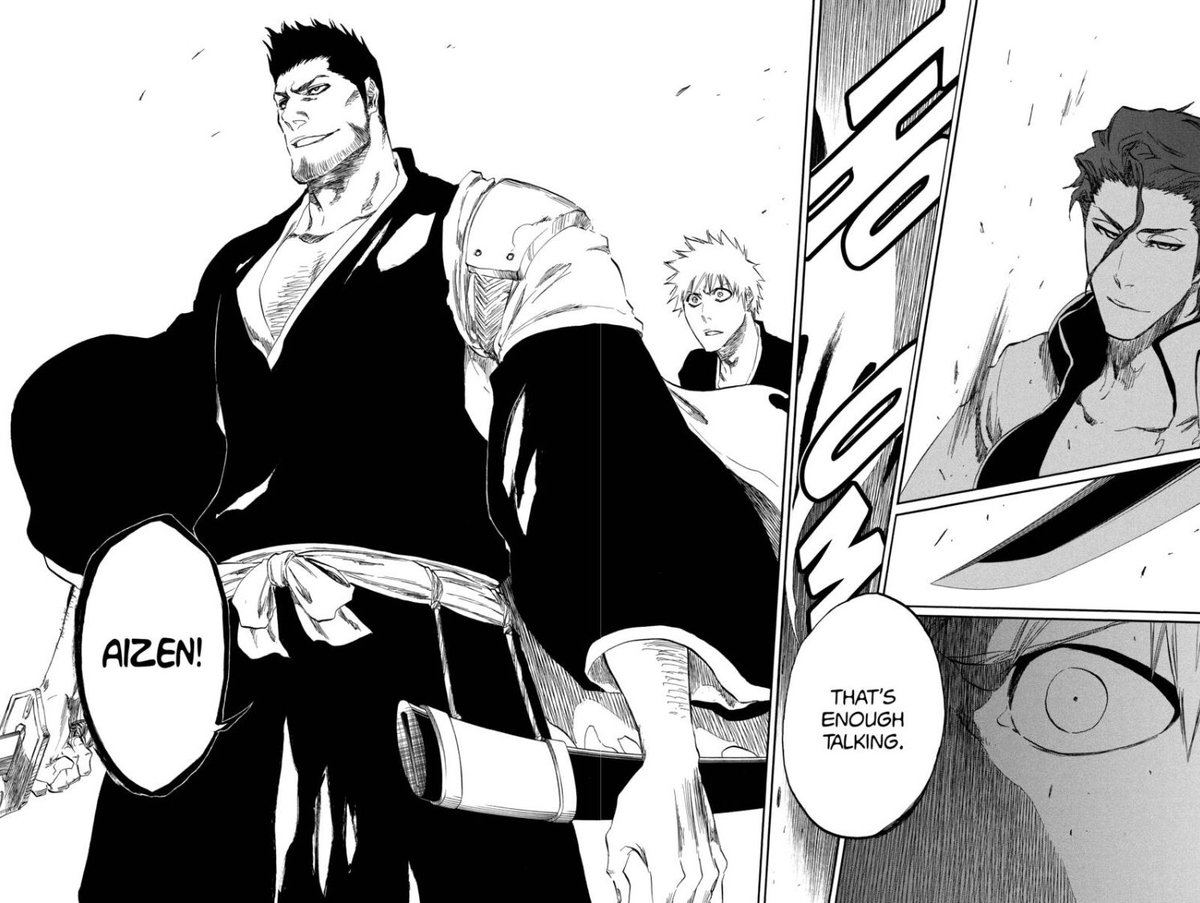 i’m assuming half human half hollow, which means he’s some type of “chosen one” like every other shonen protagonist, still a pretty cool reveal. and now I get to see isshin  #HollowTher