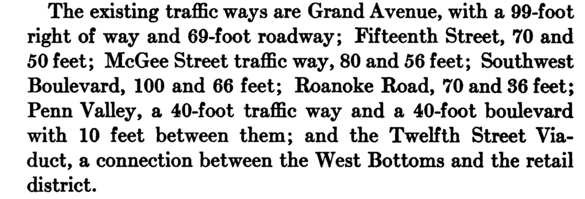 Apparently the map shows Hill's plan for traffic ways and boulevards to serve industrial and commuter traffic on separate streets. He gives examples of existing traffic ways in KC.