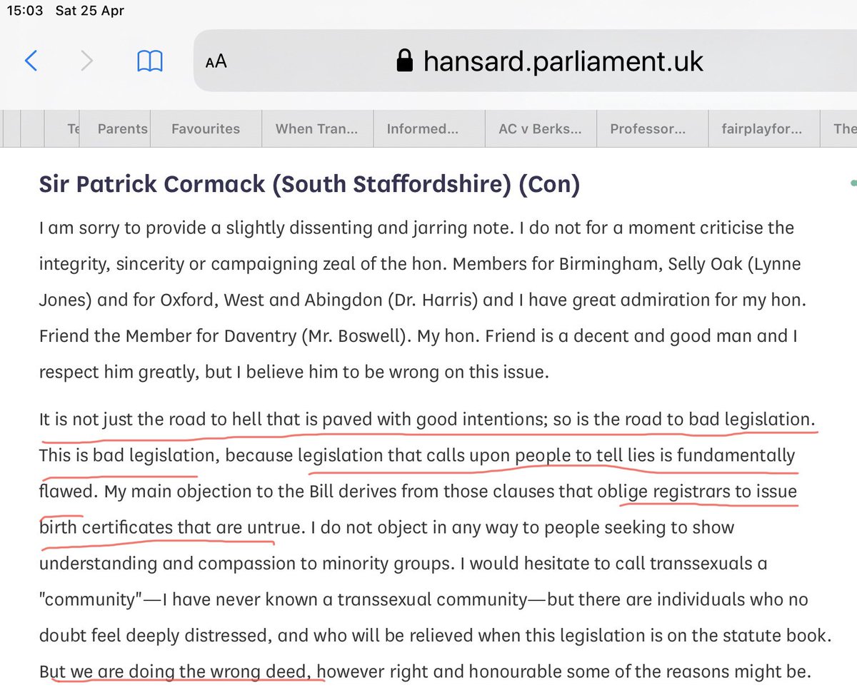 The road to hell is paved with good intentions. A comment on the Gender Recognition Act from 2004.  In retrospect Our politicians were spectacularly naive as is revealed by the “debate”. This comment is eerily prescient. We’ve legislated for a lie.