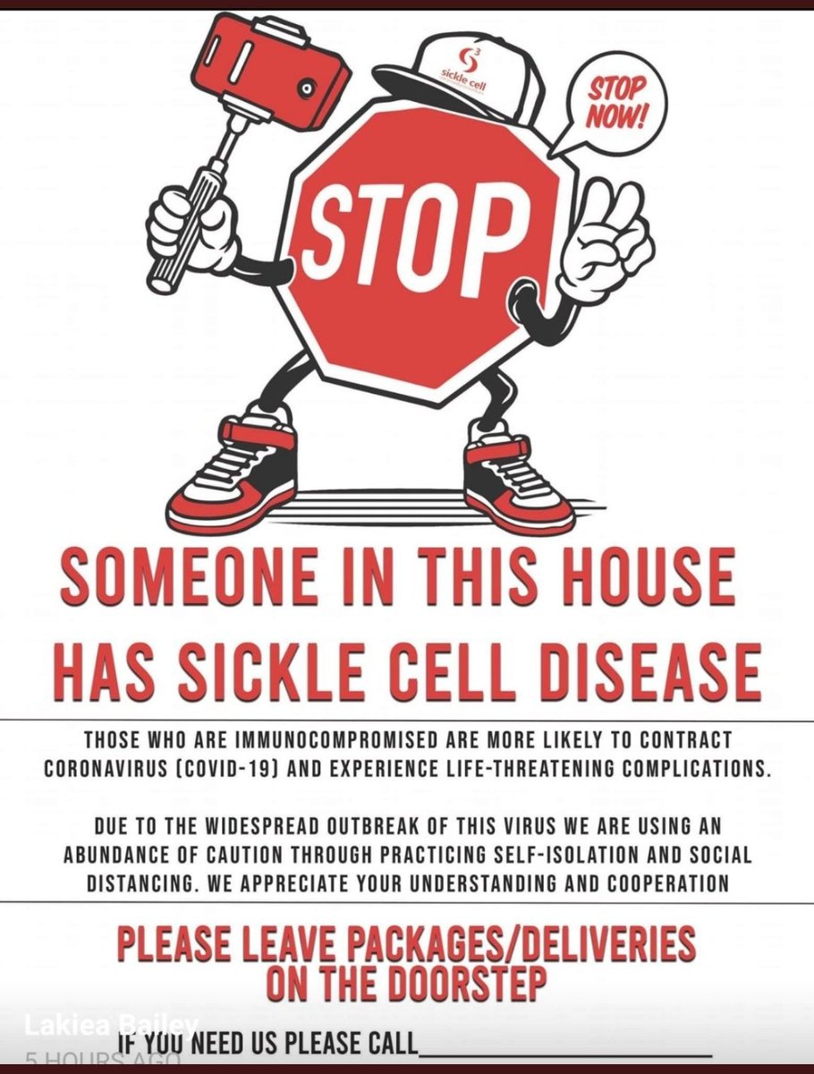  #SocialDistancing protects all of us, but particularly those who are more likely to get very sick from  #coronavirus, like those with SCD. Cute poster I saw on  @mysicklefamily from the  #SCDAA