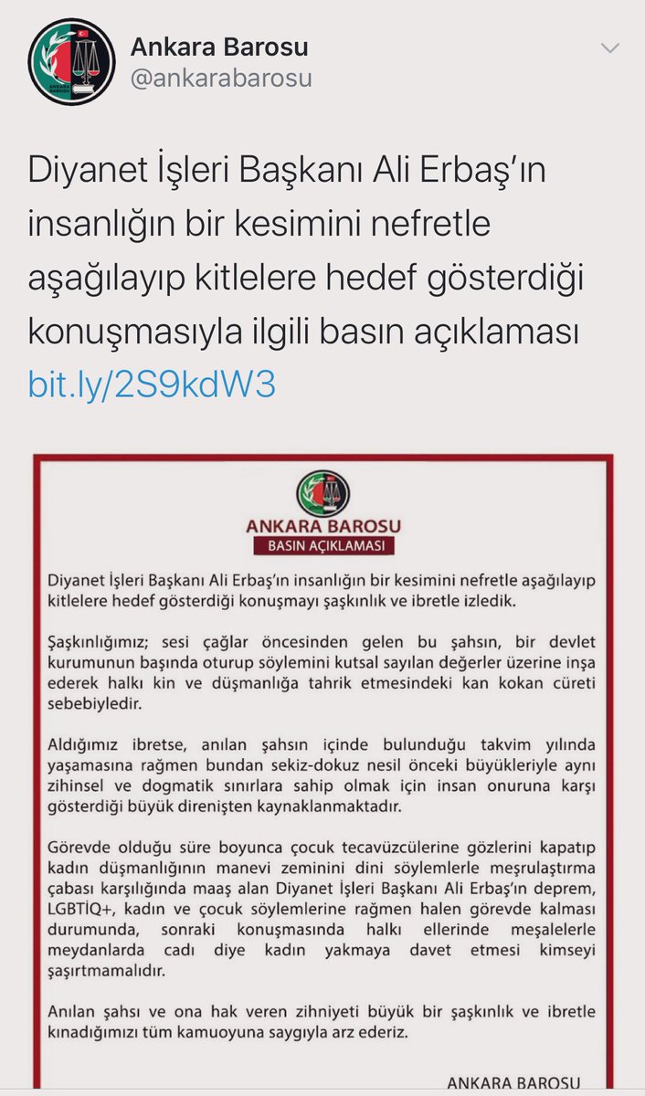 Diyânet İşleri Başkanı, eşcinselliğin büyük günahlardan olduğunu söylemiş.

Bir kısım eşcinsel destekçisi de suç duyurusunda bulunmuş.

Ya siz gerizekâlı mısınız? Ne diyecekti acaba? Sizin her yıl değişen ahmak ölçülerinize mi uyacağız? 

Başka kapıya!
#AliErbasyanlızdeğildir