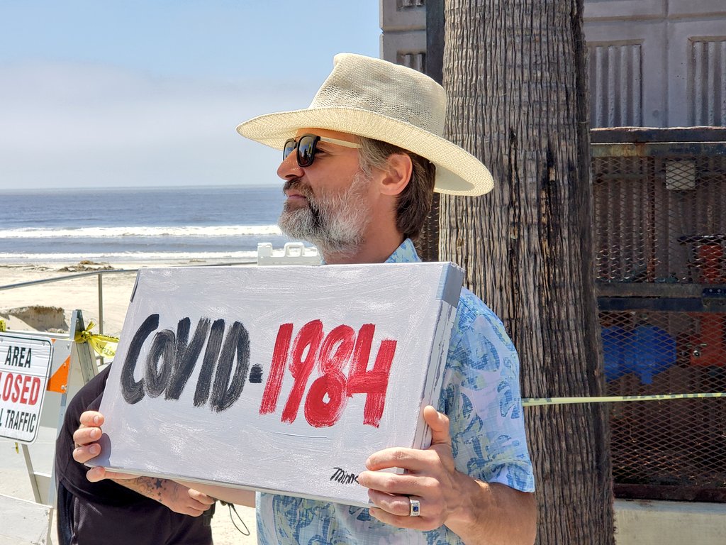 It's a beautiful sunny day here in Pacific Beach, California, where people are demonstrating against the lockdown orders. Protesters are chanting "No New Normal" and "What do want? Freedom. When do we want it? Now."