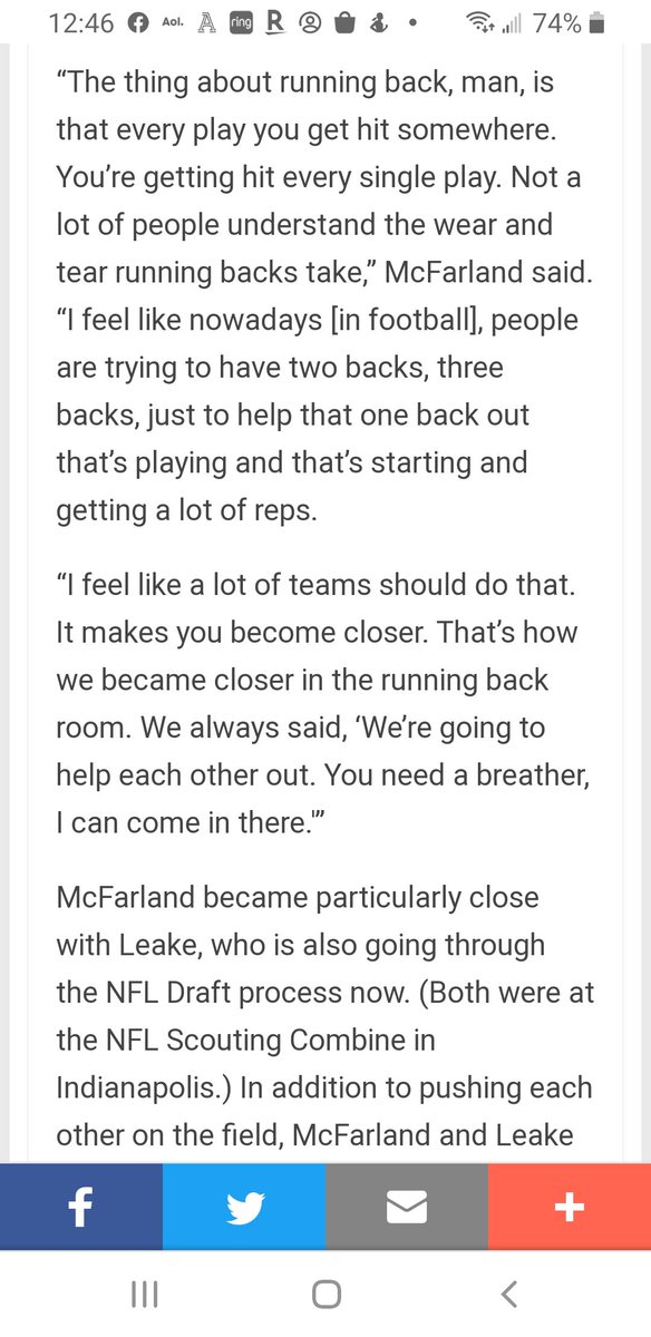I read about McFarland's relationship with fellow RB and college roommate for all 3 years at Maryland, Javon Leake in multiple interviews. They supported each other on and off the field. Here's one example from a local news outlet: