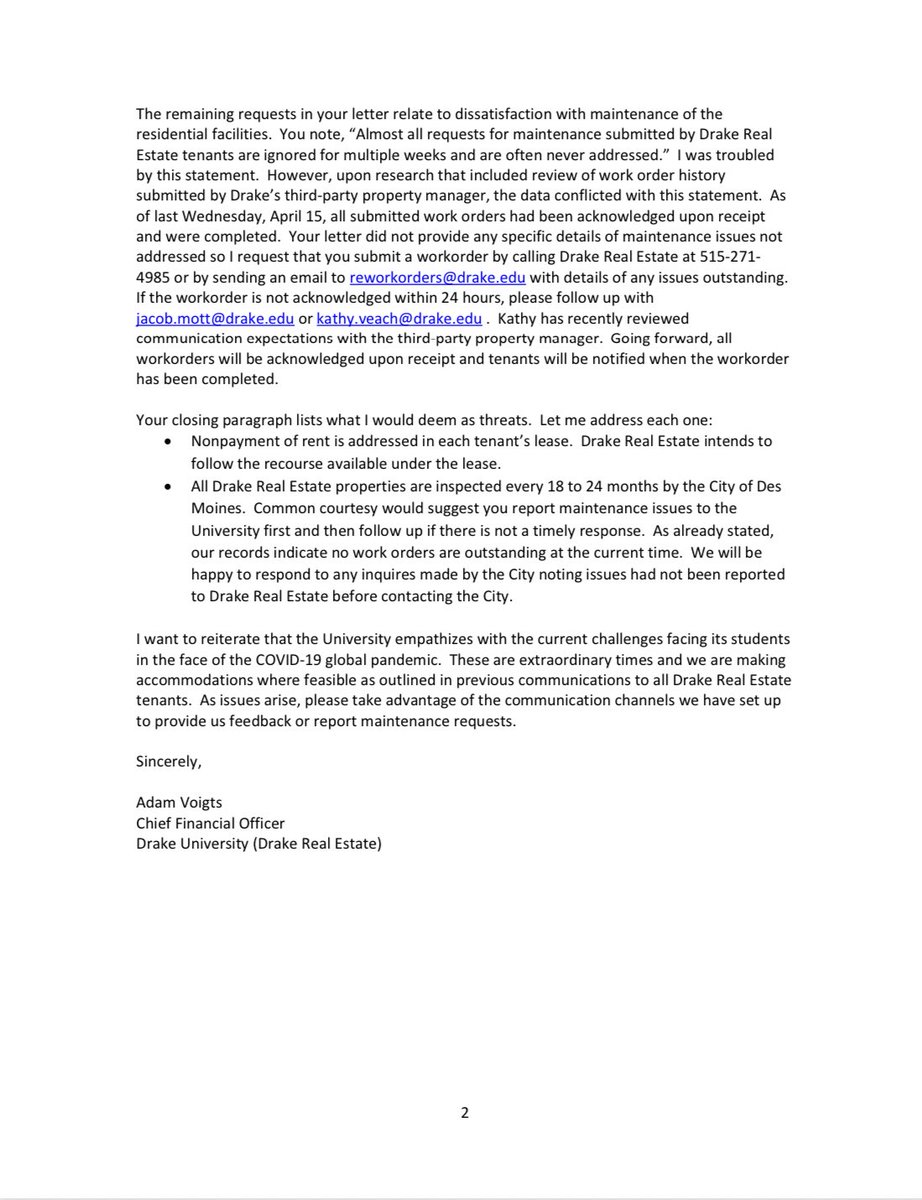 DrakeComrades's tweet photo. Among Drake’s core values is a supposed commitment to mission stating, “We are united in service to students and our communities,” however, when faced with a number of students that couldn’t pay rent Drake decided that they would rather sue students for rent money. https://t.co/NSoDO2rqOj