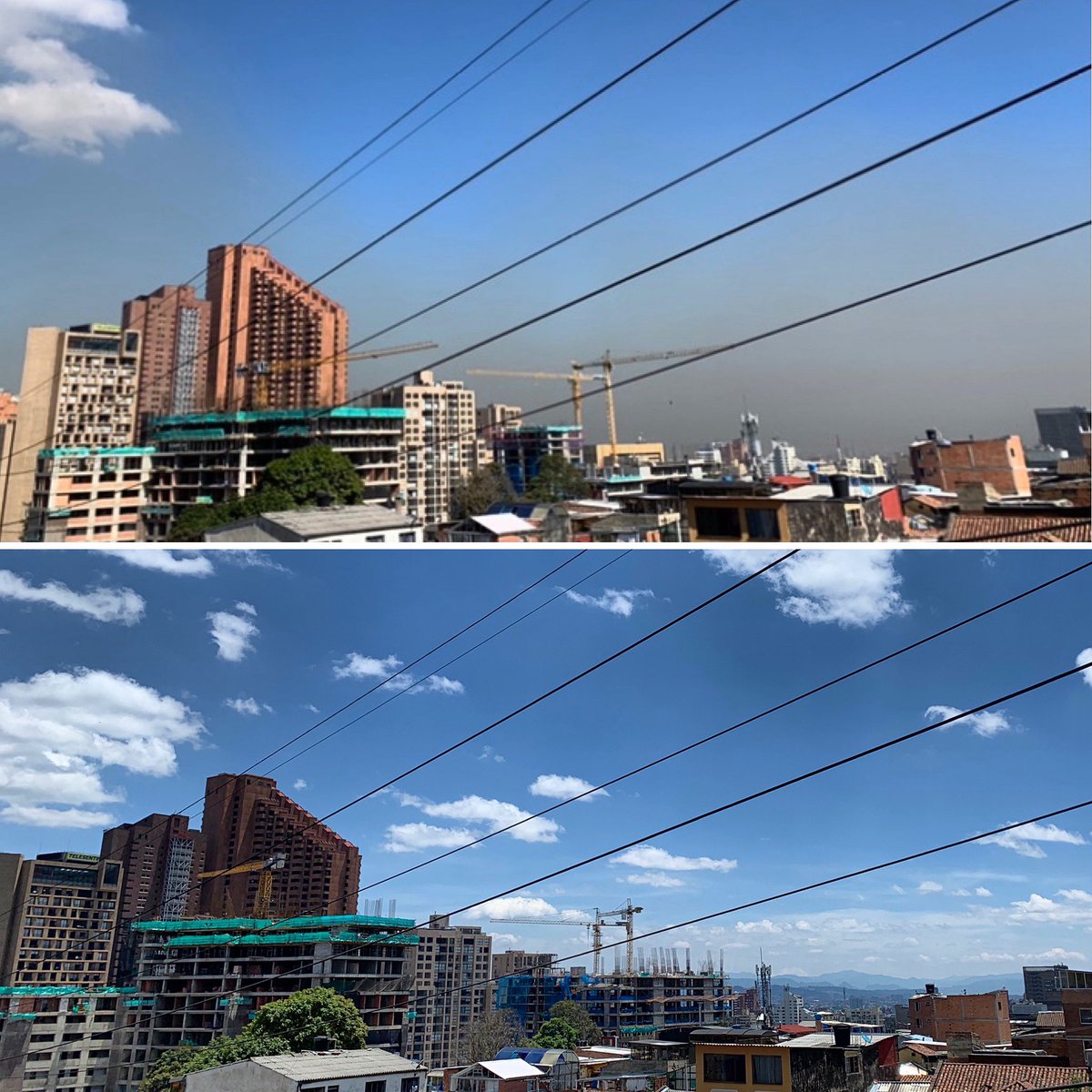 chuckygarcia's tweet photo. #Bogotá sin retoques. La foto de arriba la tomé el 4 de febrero; la foto de abajo hoy 26 de abril. https://t.co/KuWU5BJY4C